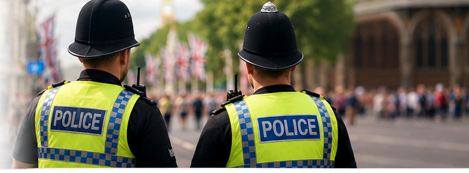 Illustrative image of two British police officers on public duty